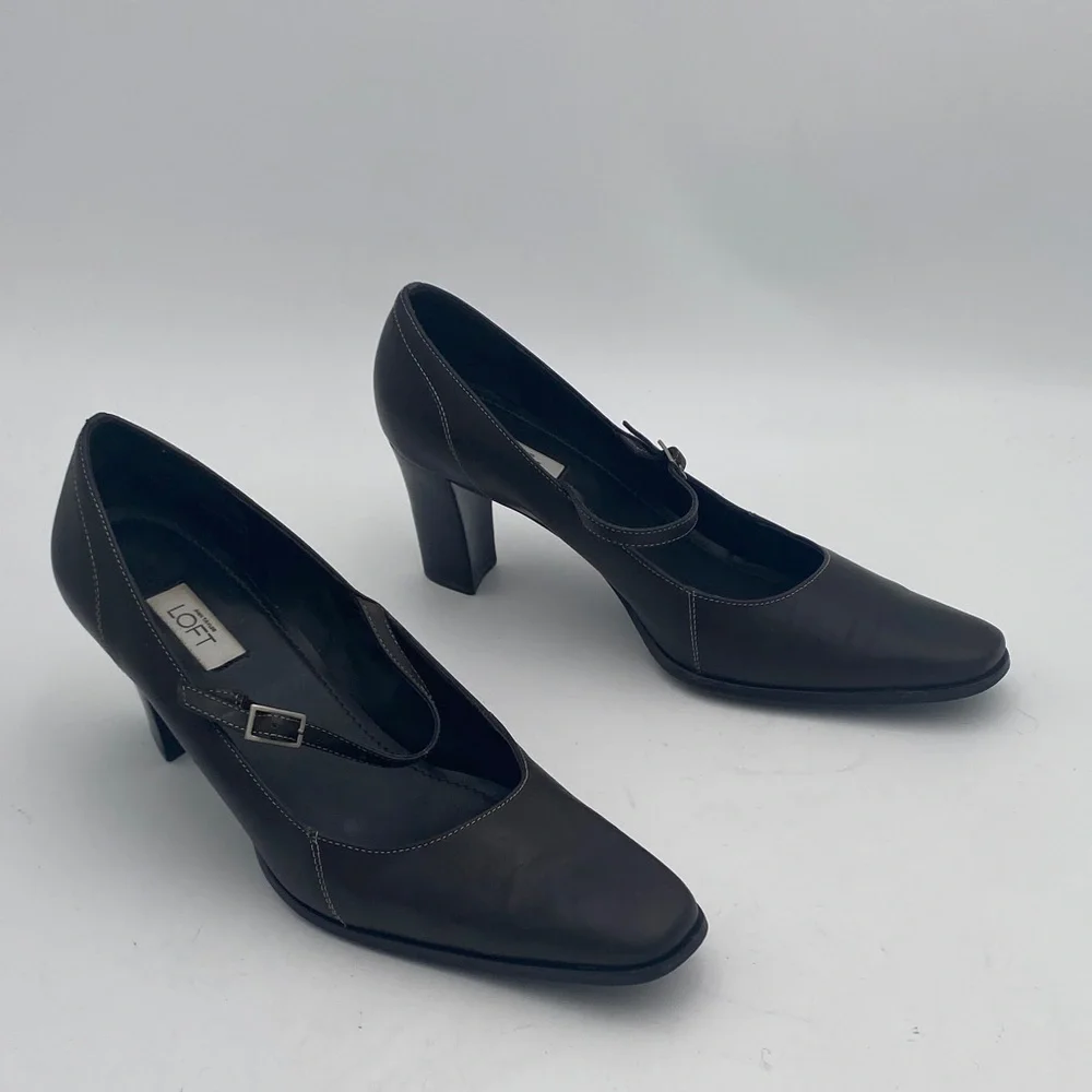 LOFT Women's Dark Brown Heels Mary Jane women shoe 9M leather casual office Y2K